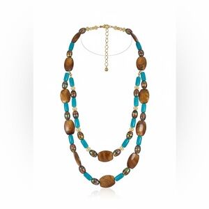 Turquoise glass, latte disc shell, glass foil beaded necklace! Shiny and matt!